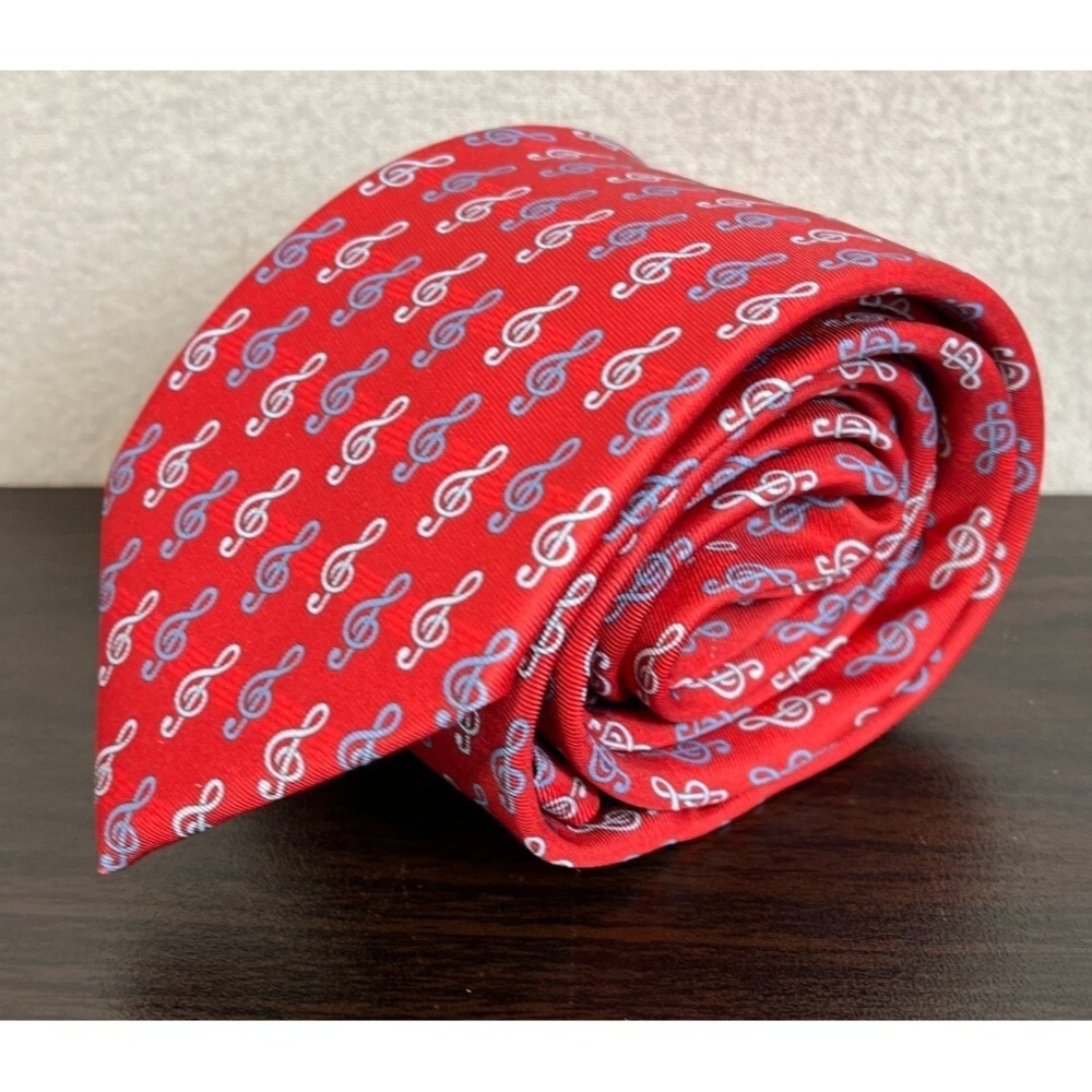 Creazioni Guelfi Firenze Mens Red Silk Treble Clef Music Note Tie Made in Italy